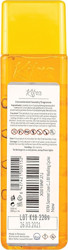 KIFRA SUMMER LOVE Concentrated Laundry Fragrance 6.76 Fl Oz 200ml 80 Washing Cycles