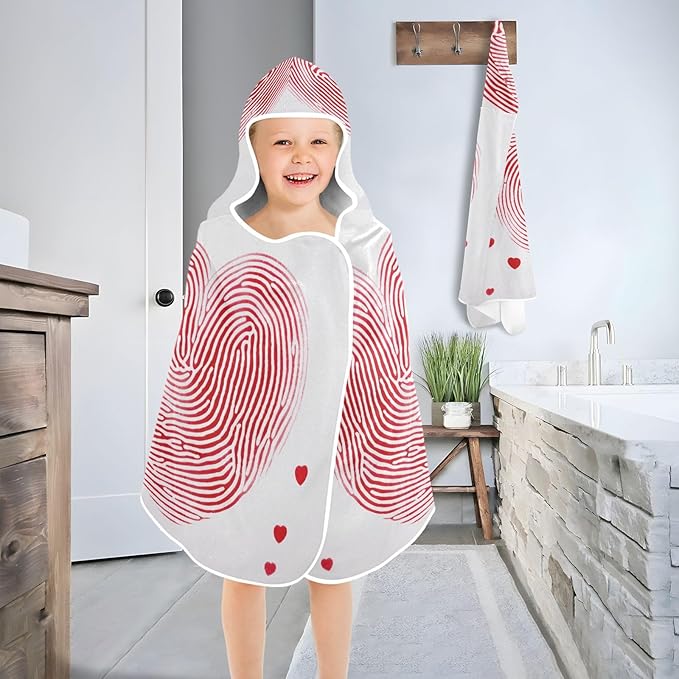 Hooded Towel for Kids Red Hearts Beach Wrap Bath Towels 50x23.5in