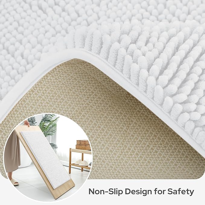 BYSURE White Bathroom Rugs Sets 3 Piece Non Slip Extra Absorbent Plush Chenille Soft Washable Bath Mats