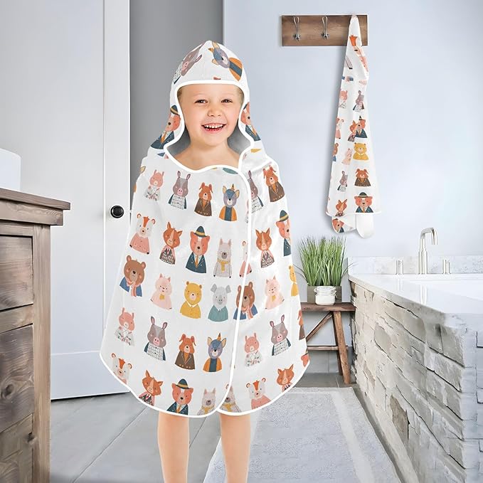 Kids Beach Towel Cute Animal Face Charming Boys Hooded Beach Towel Lightweight Toddler Bath Towel