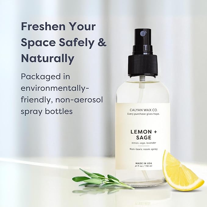 Calyan Wax Co. Lemon & Sage Room Spray - Clean Air Freshener - Natural Room Deodorizer - Air Freshener Spray for Home - 4 fl oz
