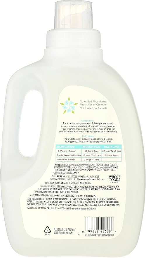 365 by Whole Foods Market, Organic Concentrated Laundry Detergent, Unscented, 33 HE Loads, 50 Fl Oz