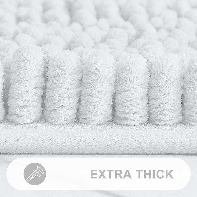 Grandaily Chenille Striped Bathroom Rugs 59x35, Extra Thick and Absorbent Bath Mats, Non-Slip Soft Plush Shaggy Shower Carpet, Machine Wash Dry, Bath Rug for Bathroom, White