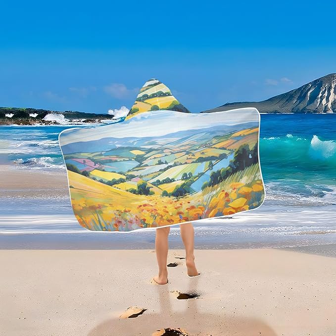 Hooded Towel for Kids Bright Colors Countryside View Beach Wrap Bath Towels 50x23.5in
