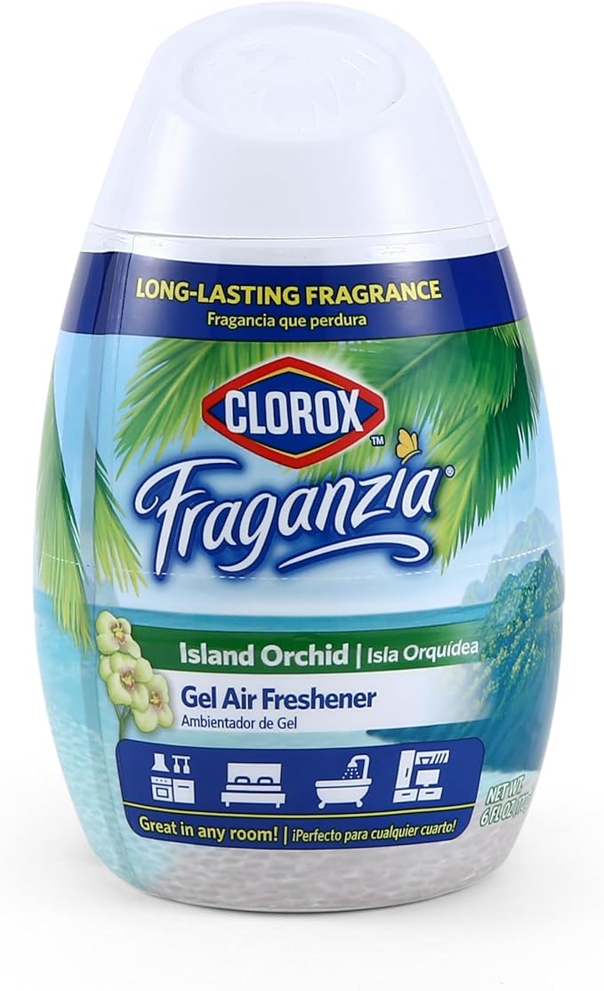 Clorox Fraganzia Gel Air Freshener Cone, Island Orchid Scent - No-Plug, Battery-Free Air Freshener for Small Rooms, Closets, Kitchens, Bathrooms, Offices and More, 6 Ounce - 12 Pack