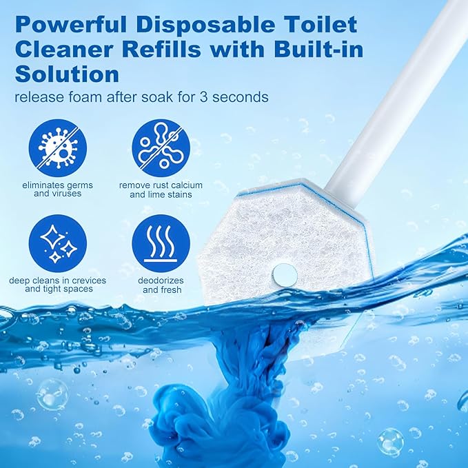 64Pcs Toilet Wand Refills, 5X Power Disposable Toilet Bowl Cleaners Scrubber Pads, Upgraded Cleaning Formula Disposable Wand Heads Compatible with Clorox and Most Standard Handles