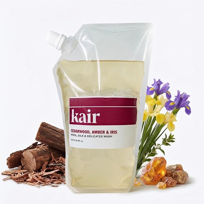 Kair Wool, Silk & Delicates Wash Refill - Cedarwood, Amber & Iris | Plant-Based Laundry Detergent for Fine Fabrics, 16.9 Fl Oz, Vegan, Cruelty-Free, Biodegradable, Gentle Cleaning & Protection