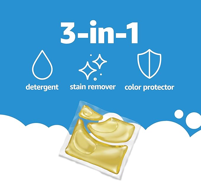 Amazon Basics Laundry Detergent Pacs, Free & Clear, Powerful Triple Action, Hypoallergenic, Unscented, 112 Count