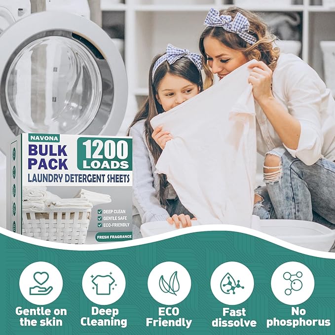 1200 Loads Laundry Detergent Sheets, Eco-friendly Laundry Sheets, Powerful Cleaning, Suitable for Homes, Dorms, and Apartments - [Fresh Scent]