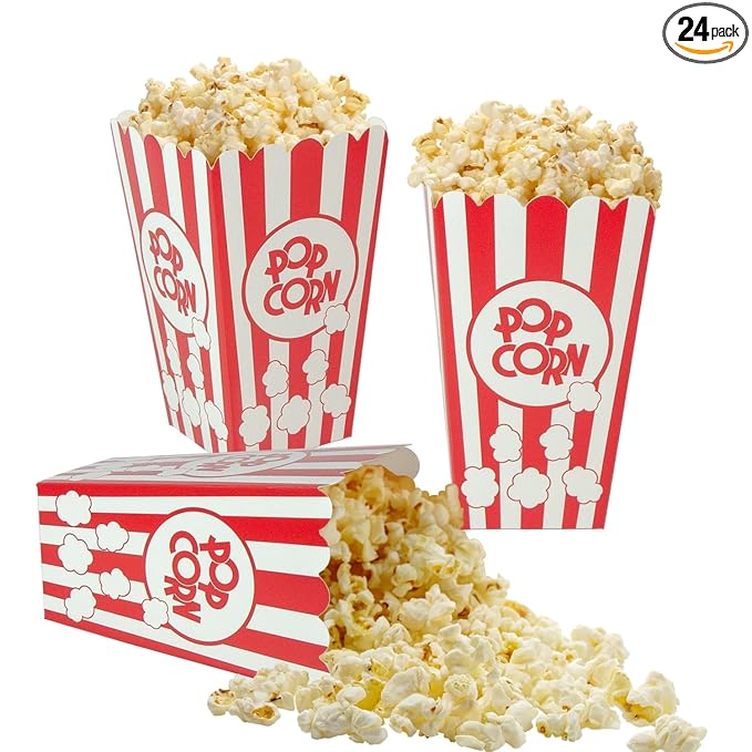 XIEHE 24 Pack Striped Popcorn Boxes - Carnival Parties Mini Paper Popcorn and Candy Containers, Party Supplies for Movie Nights (pop corn)
