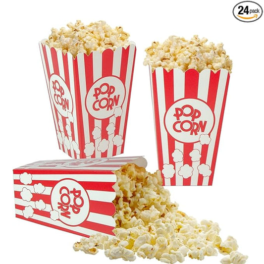 XIEHE 24 Pack Striped Popcorn Boxes - Carnival Parties Mini Paper Popcorn and Candy Containers, Party Supplies for Movie Nights (pop corn)