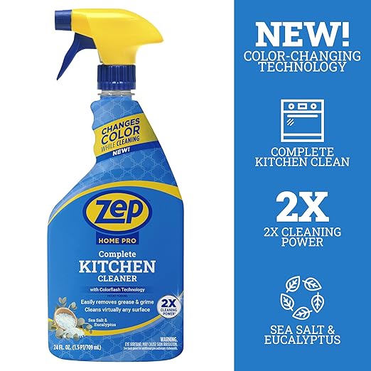 Zep Home Pro Complete Kitchen Cleaner with Color Flash Technology - 24 oz (Pack of 1) - R55206 - Patent Pending Formula Changes Color From Blue to White as it Cleans Away Grease