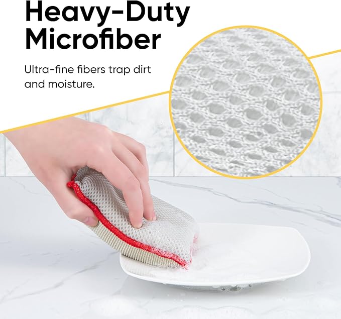 Microfiber Sponges for Dishes, Non-Scratch Sponge Dish Scrubber Heavy Duty Household Cleaning Multi-Purpose Cleaning Supplies Dish Wash Kitchen Cleaners Pack of 18