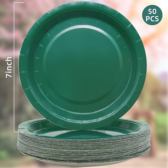 Green Paper Plates Bulk-Cake Plates Disposable Heavy Duty Dessert Plates 7 inch Paper Plates Green Disposable Plates for Appetizer Cake(50 count), Green7-50 pack