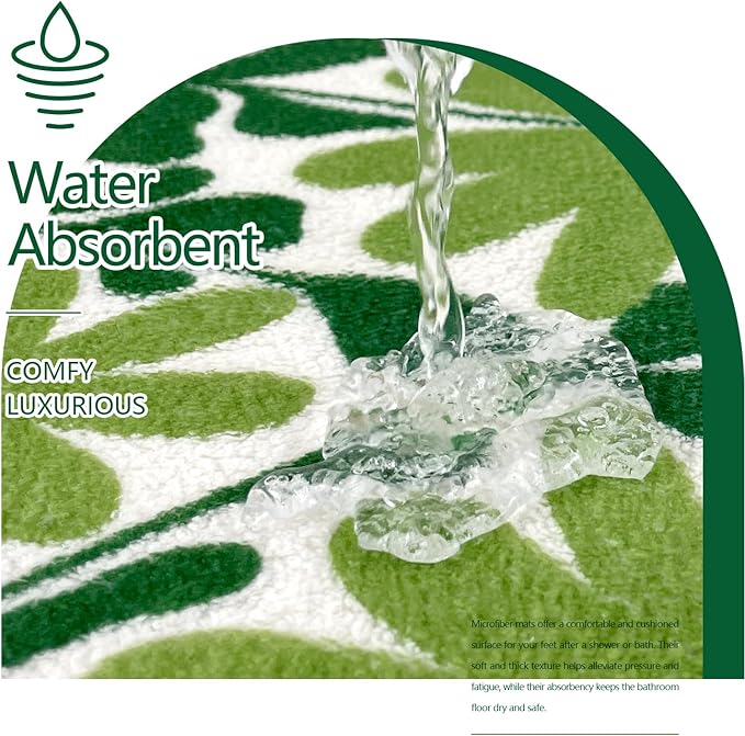 SHIYUE Cute Green Flower Bath Mat for Bathroom Rugs, Ultra Soft and Fluffy Microfiber Water Absorption Non Slip Mat for Bedroom Kitchen Bathroom Toilet Floors(18"×26")