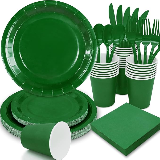 Green Paper Plates Party Supplies,350pcs Green Plates and Napkins Party Supplies Disposable Dinnerware Sets for St. Patrick's Mardi Gras Birthday Decorations Serve 50