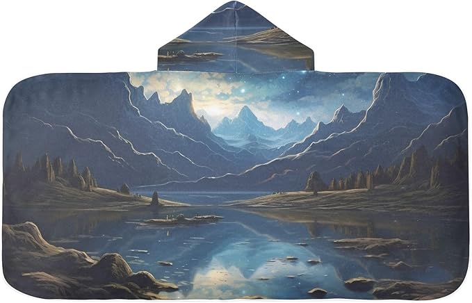 Hooded Towel for Kids Beautiful Landscape Mountains and Night Sky Beach Wrap Bath Towels 50x23.5in
