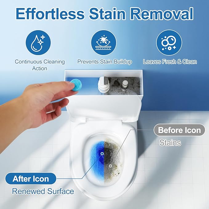 Toilet Bowl Cleaner Tablets Blue Toilet Tank Cleaners, Septic-Safe Hard Water Stain Remove,， Automatic Toilet Cleaning & Deodorizer, Fresh Scent Automatic Toilet Cleaning & Deodorizer 50 TabsIII-JJ