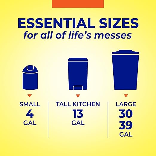 Hefty Essentials Drawstring 30 Gallon Trash Bags, 56 Count, Bulk Black Garbage Bags for Garages, Parties, Large Trash Items, and More, Scent Free, Black