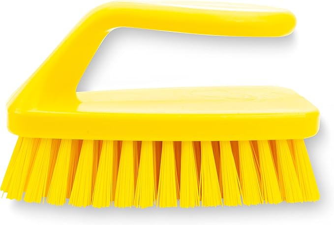SPARTA Scrub Brush with Iron Shaped Handle and Stiff Bristles, Heavy Duty Scrubber Brush for Kitchen, Bathroom, Shower, Tile, Sink, Carpet and Bakepans, Polypropylene, 6 Inches, Yellow