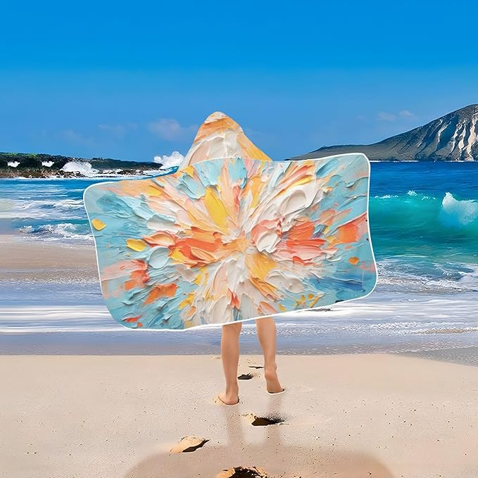 Hooded Towel for Kids Colorful Abstract Artwork Beach Wrap Bath Towels 50x23.5in