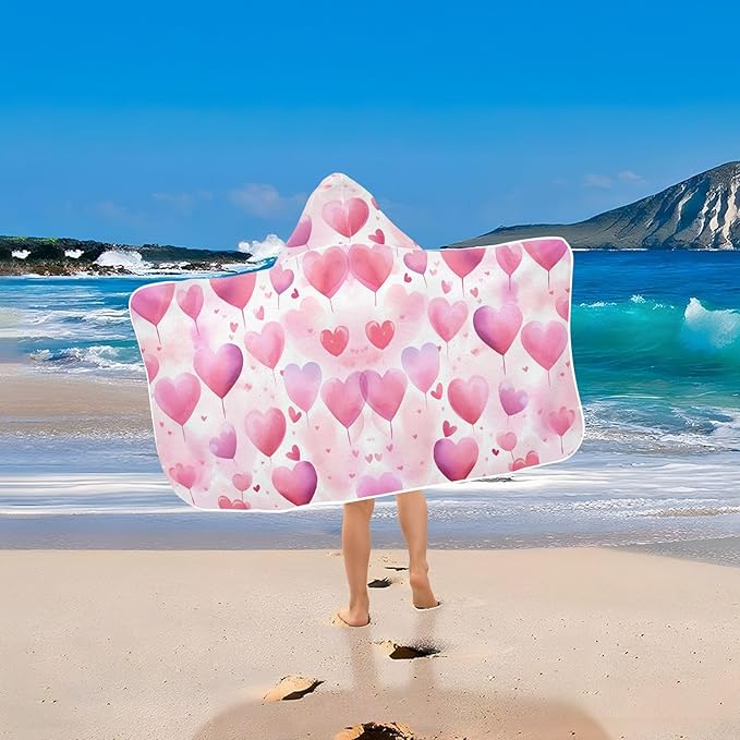 Hooded Towel for Kids Heart Shape Balloon Beach Wrap Bath Towels 50x23.5in