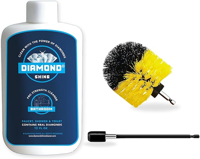 3 Piece - Diamond Shine Bathroom Cleaner & Scrub Brush Combo with Extension Toilets Hard Water Stain Remover Shower Door Cleaner