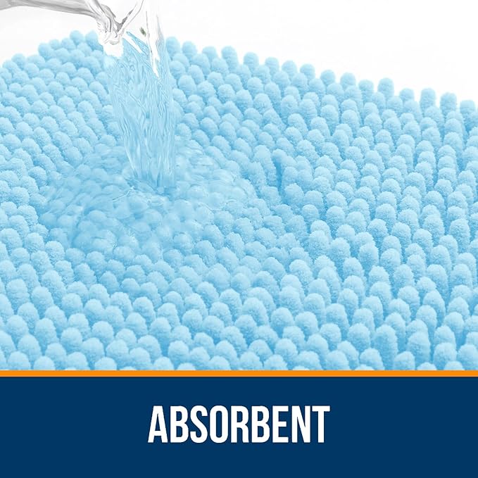 OLANLY Large Bathroom Rugs 47x32, Extra Soft Absorbent Chenille Bath Rugs, Rubber Backing Quick Dry, Machine Washable Bath Mats for Bathroom Floor, Tub and Shower, Home Decor Accessories, Sky Blue