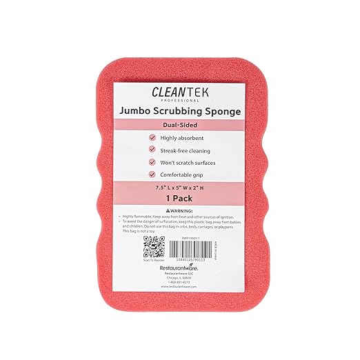 Restaurantware Sponge and Scouring Pad Combo 100 Count 7.4 x 5.1 x 1.9 Inches Plastic Multi-Surface Scrubber Flexible Cleaning Sponge for Commercial Kitchens