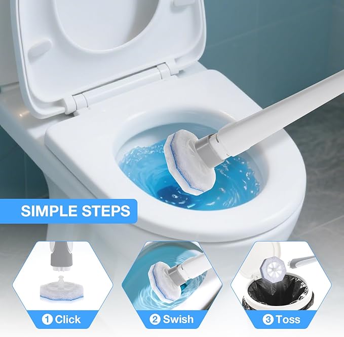 30 Ct Disposable Toilet Wand Refills, Toilet Bowl Cleaner Scrubbing Pads, Unscented Preloaded Refills, Compatible with Most Wand Handles