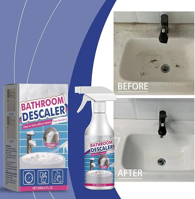 Bathroom Descaler Foam Cleaner, 2025 Upgrade All-Purpose Bathroom Descaler Foam Spray, bathroom descaler, Stubborn Stains Cleaner for Bathtub, Toilet, Glass, Faucet (2)