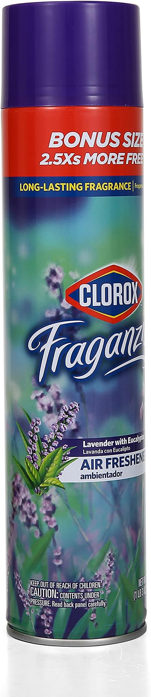 Clorox Fraganzia Aerosol Air Freshener in Lavender with Eucalyptus Scent | Long-Lasting Air Freshener Spray | 20 Oz Bonus Size | Room Air Freshener | Lavender Spray, Odor Eliminator (Pack of 2)