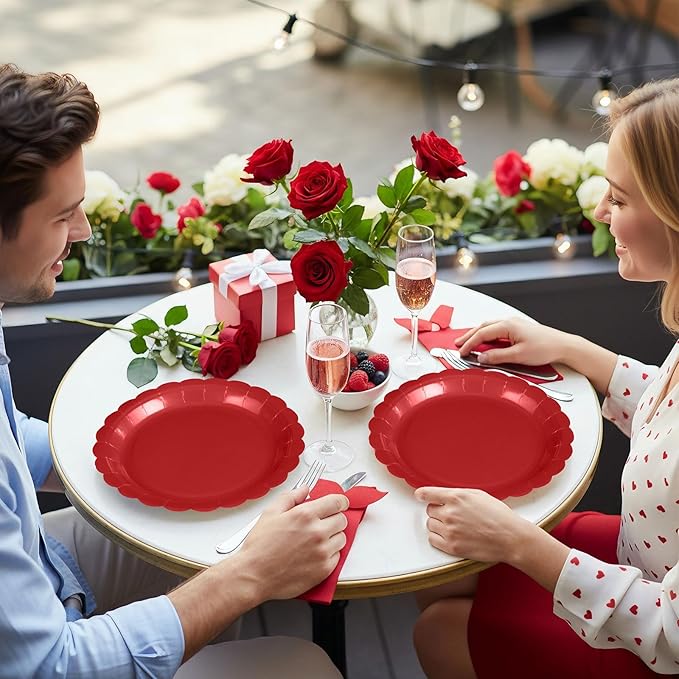 NatNarr 30 Pcs Red Paper Plates 9 Inch Scalloped Red Dessert Dinner Plates Cute Grad Party Plates for 2026 Graduation, Birthday, Picnic