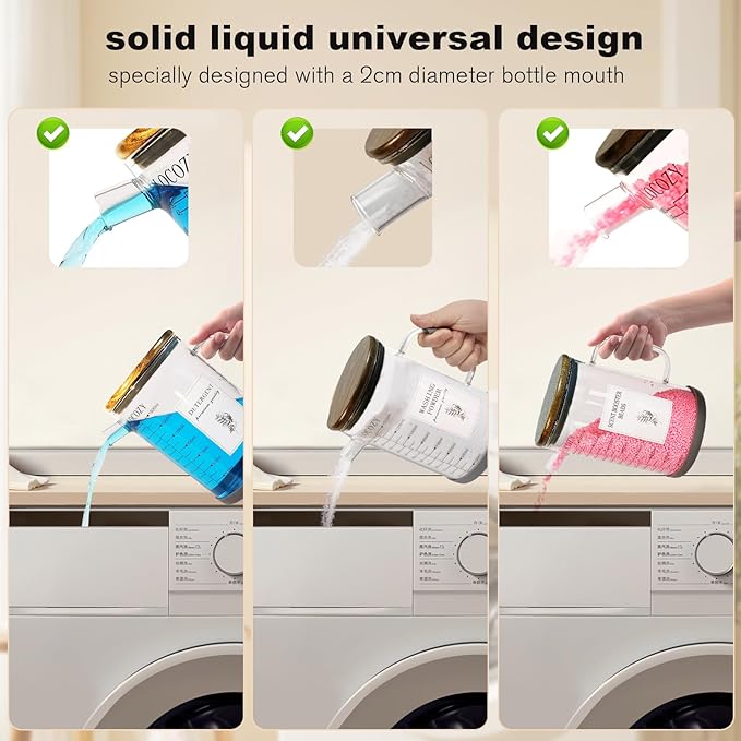 2-Pack 50oz Glass Laundry Detergent Dispenser with Acacia Wood Lid - Airtight Design, Dual oz/ml Scales | Laundry Room Organization & Storage for Fabric Softener, Beads, Powder, Bleach
