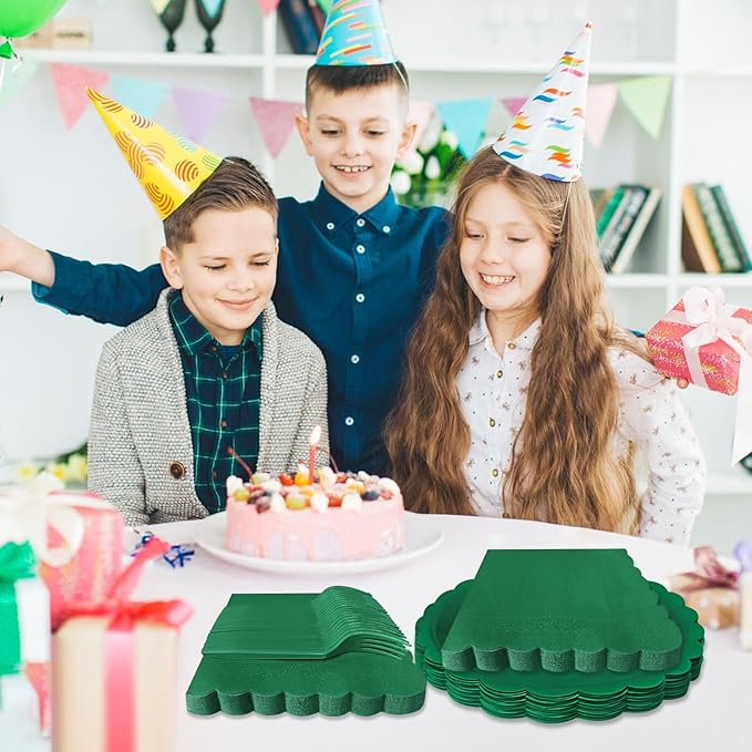 Dark Green Paper Plates and Napkins,7 Inch Dark Green Scalloped Disposable Dessert Plates Paper Napkin Fork Party Supplies for Wedding Baby Shower Birthday(25 Guest)