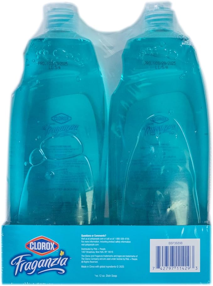 Clorox Fraganzia Liquid Dishwashing Soap, Ocean Scent - Cuts Through Tough Grease Fast, Quick-Rinsing Formula Washes Away Grime, A Powerful Clean You Can Trust, 22 Fl Oz, Pack of 2