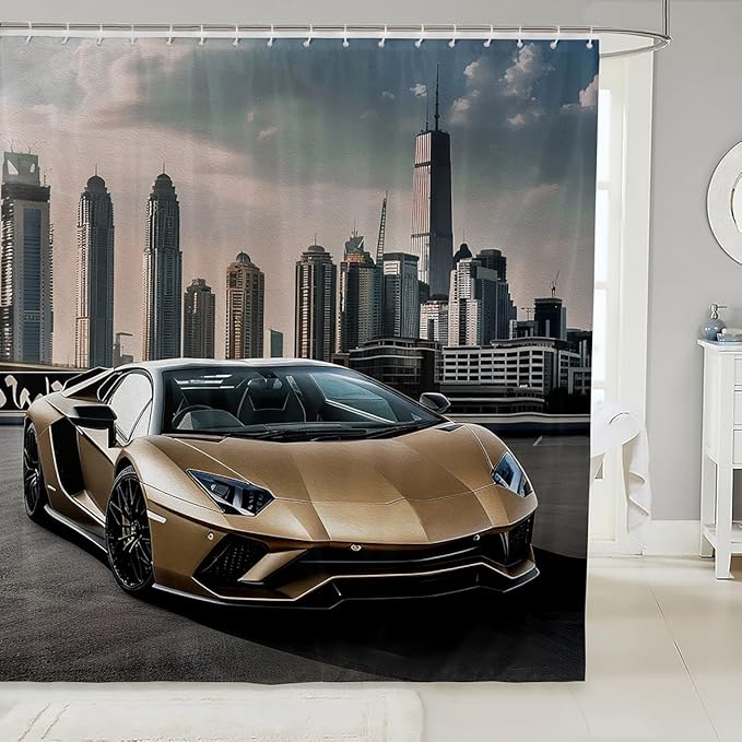 Feelyou Race Car Fabric Bathroom Shower Curtain Sports Car Waterproof Shower Curtains for Kids Boys Girls Cool Speed Racing Car Design Shower Curtain with 12Hooks Automobile Style,72x78 Inches