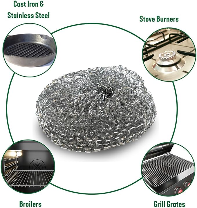 Pine-Sol Heavy-Duty Stainless Steel Scrubbers | Won’t Rust or Splinter | Scrub Sponges for Cast Iron, Oven Racks, Grills, 4 Pack