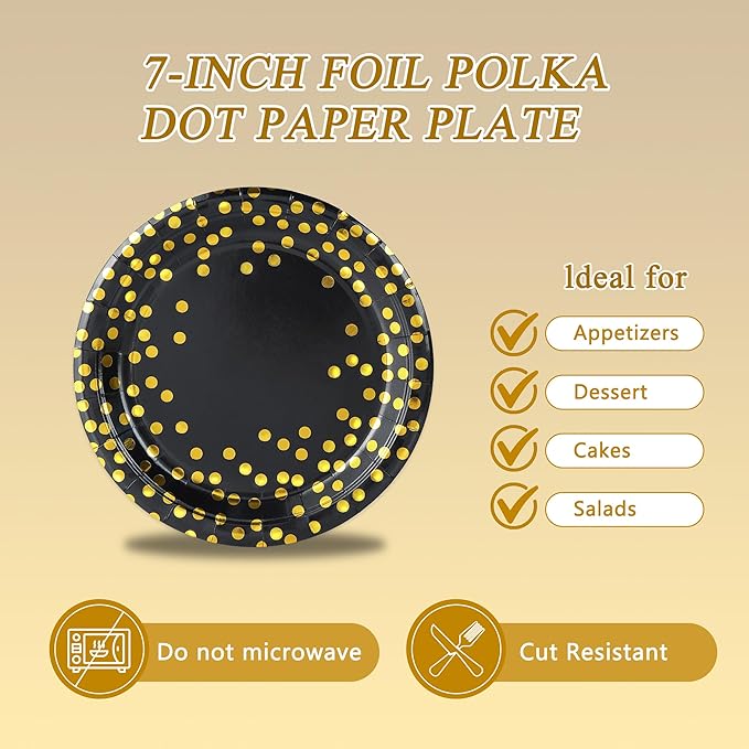 75PCS Black and Gold Paper Plates and Napkins Party Supplies,Serves 25 Guests Black Gold Plates and Napkins,Disposable Paper Tableware Set for Birthday Graduation Retirement Decorations