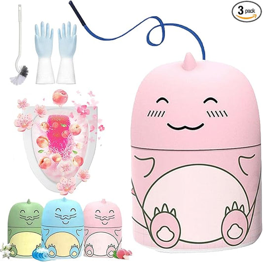 Magic Toilet Cleaning Bottle, Magic Toilet Bowl Cleaner with Carrying Rope, Cute Dinosaur-Shaped Toilet Bowl Cleaner Bottle, Long-Lasting Fresh Scent, One Dinosaur for Three Months (Peach)