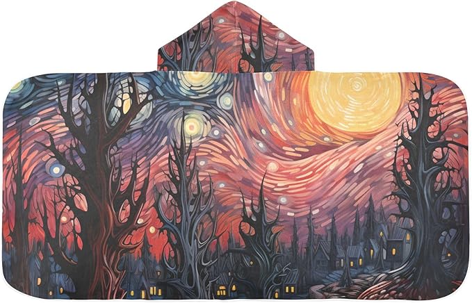 Hooded Towel for Kids Starry Night of The Forest Beach Wrap Bath Towels 50x23.5in