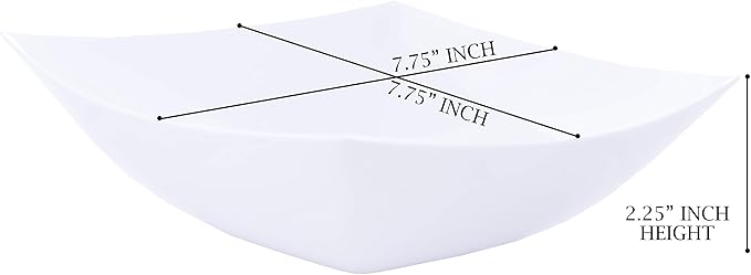 PLASTICPRO Disposable 32 ounce Square Serving Bowls, Party Snack or Salad Bowl, Medium Plastic Elegant White Pack of 4