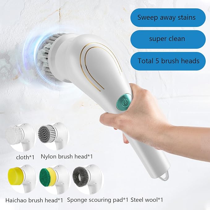 Electric Scrubber - Handheld Multifunctional Bathroom Cleaner, Powerful Shower Tool with Replaceable Brush Heads for Bathtub, Tile, Floor, Kitchen, Long Tail Household Cleaning Accessory