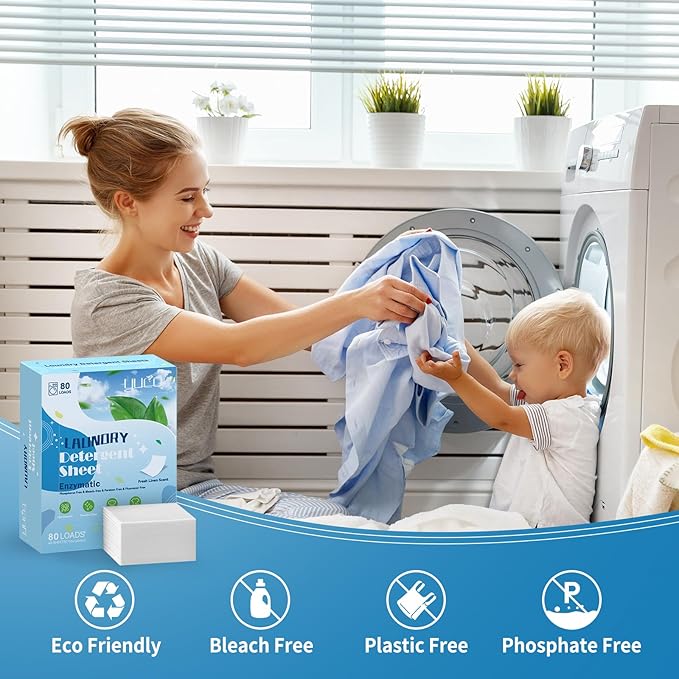 YUCO Laundry Detergent Sheets 80 Loads, Eco Friendly Laundry Soap Washer Sheets, Liquidless Laundry Detergent Sheet for Travel No Plastic, Hypoallergenic, Fresh Scent