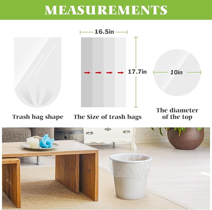 Teivio 1.6 Gallon(Fit 1.5-1.6 Gal)120 Counts Strong Trash Bags 1.5 Gallon 1.6 Gallon Garbage Bags, Bathroom Trash Can Bin Liners, Plastic Bags for home office kitchen, Clear