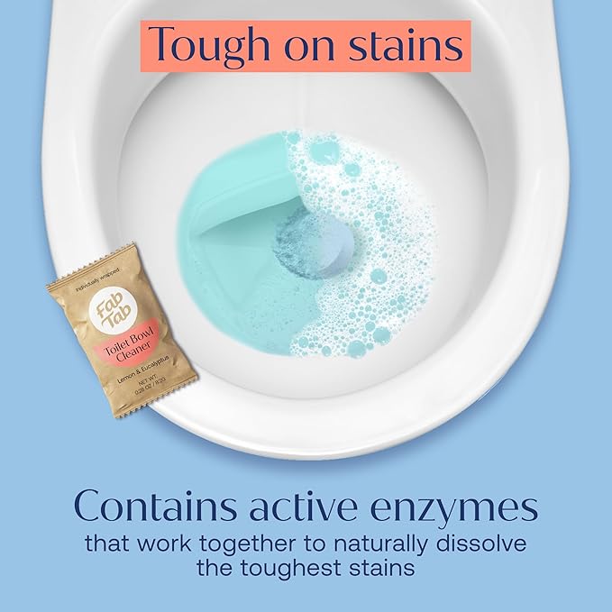 Fab Tab Toilet Cleaner Tablets for Bowl, Powerful Active Toilet Stain and Rust Removal, No Plastic or Harmful Chemicals, Safe for Regular and Septic Tanks, Lemon & Eucalyptus Scent - 90 Pack