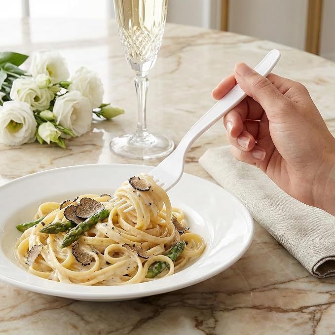 SACATR 1000 Count White Plastic Forks Heavy Duty, Disposable Bulk Forks, BPA-Free Heat Resistant Cutlery for Restaurant Catering Party Events