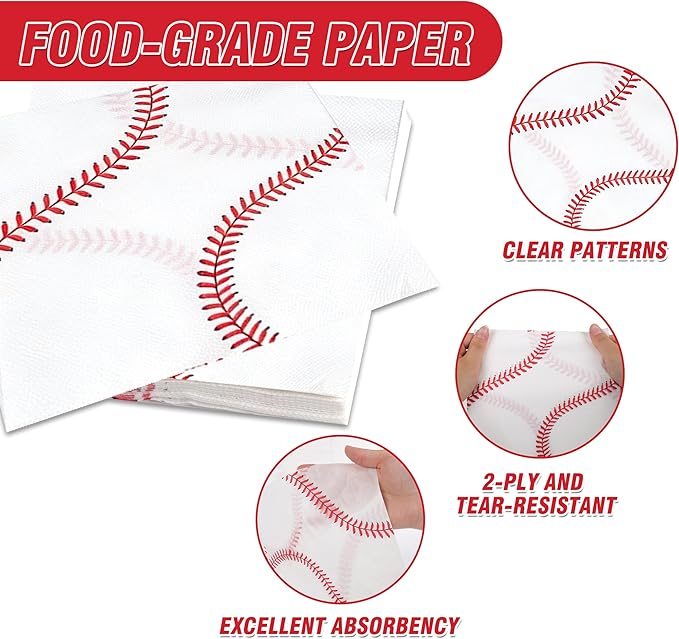 100 Pcs Baseball Party Supplies for 25 Guests, Heavy-Duty 7" & 9" Paper Plates, 2-Ply 13" Napkins & Plastic Forks, Disposable Baseball Themed Tableware Set for Game Day and Birthday