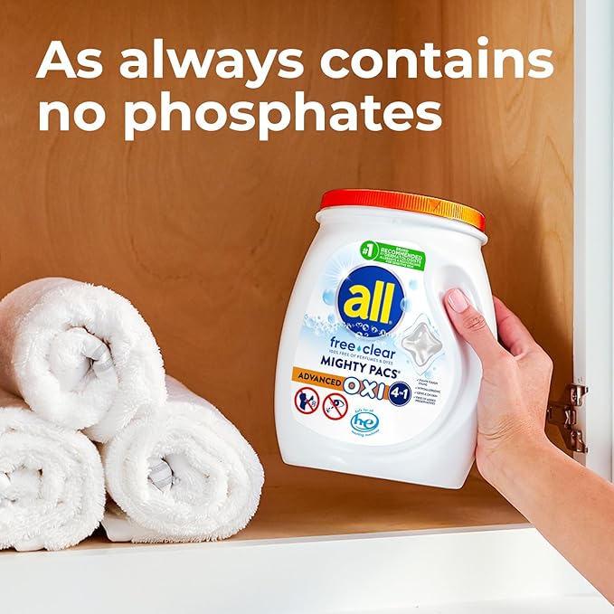 all Unit Dose Laundry Detergent, Mighty Pacs, Free Clear, OXI, 72 Count