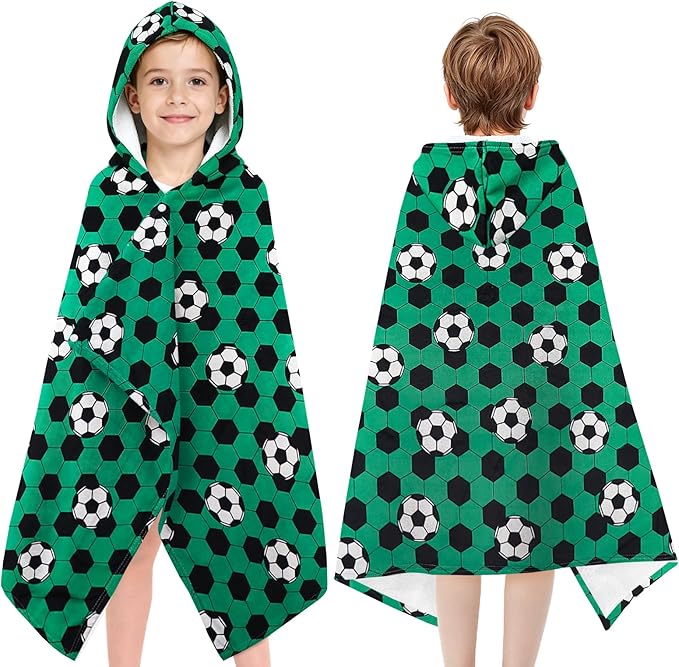 Hooded Towels for Kids - Superfine Fiber Soccer Toddler Hood Bath Towels Beach Hooded Poncho Absorbent Pool Toddler Swim Bath Wrap for Boys & Girls 3-10 Years Beach Essentials, 50 * 30 inches